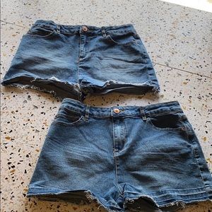 2 PAIR Forever 21 Girls Denim Frayed Hem Shorts